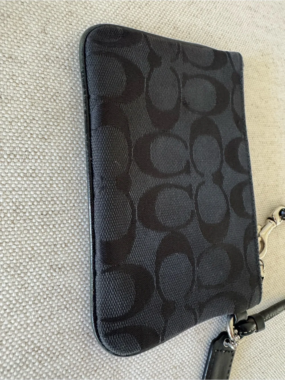 Coach Black Signature Canvas Zip Wristlet And Leather Stripe Women Clutch Wallet